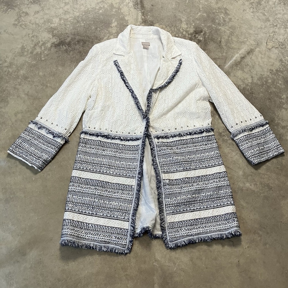 Chicos Jacket Womens‎ Sz 1 M 8 Cotton Eyelet White Alabaster Topper